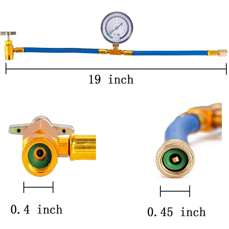 Piercing Valve with R134a Charging Hose Can Tap with Gauge Recharging Hose Kit Connect Can of R134a, R-12/R-22 Refrigerant Port