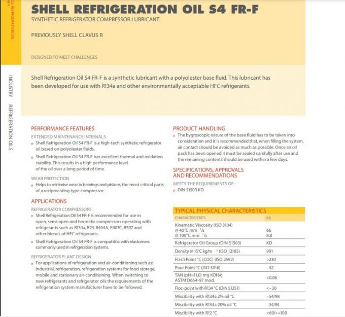 óleo Shell Naturelle S4 Fulid hidráulico 22/32/68/100 do compressor da ...